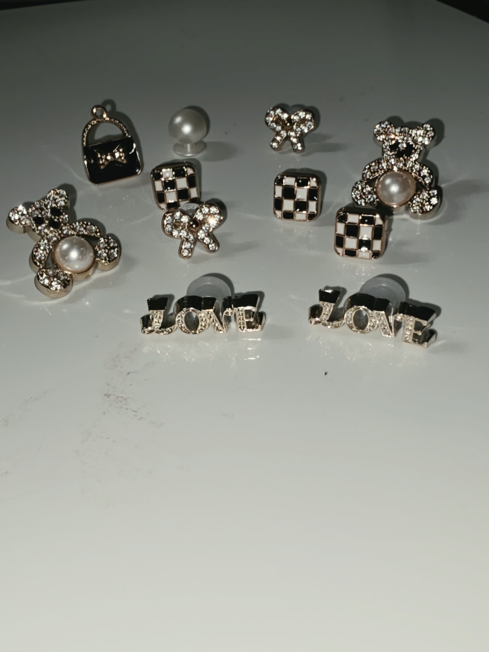 Gold-Tone Pearl & Crystal Shoe Charms Multiple - LOVE, Bear, Checker